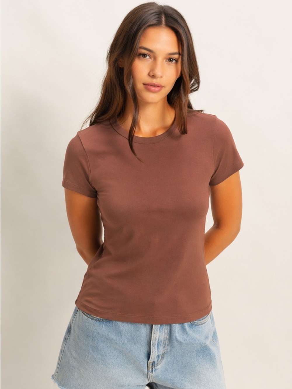 Double Zero Cotton Mineral Wash Chocolate Brown Fitted Tee Large